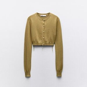 Zara Cropped Button Cardigan in Olive Green